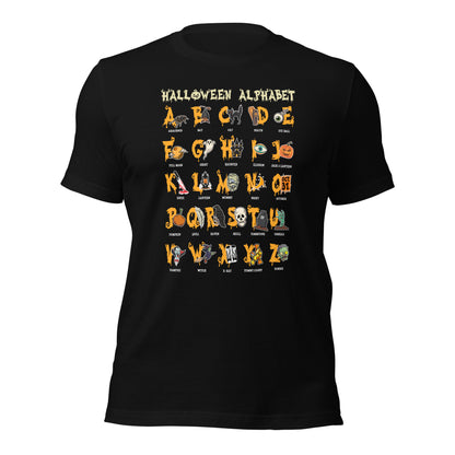 Halloween Alphabet Spooky Teacher Graphic Unisex Dark Shirt