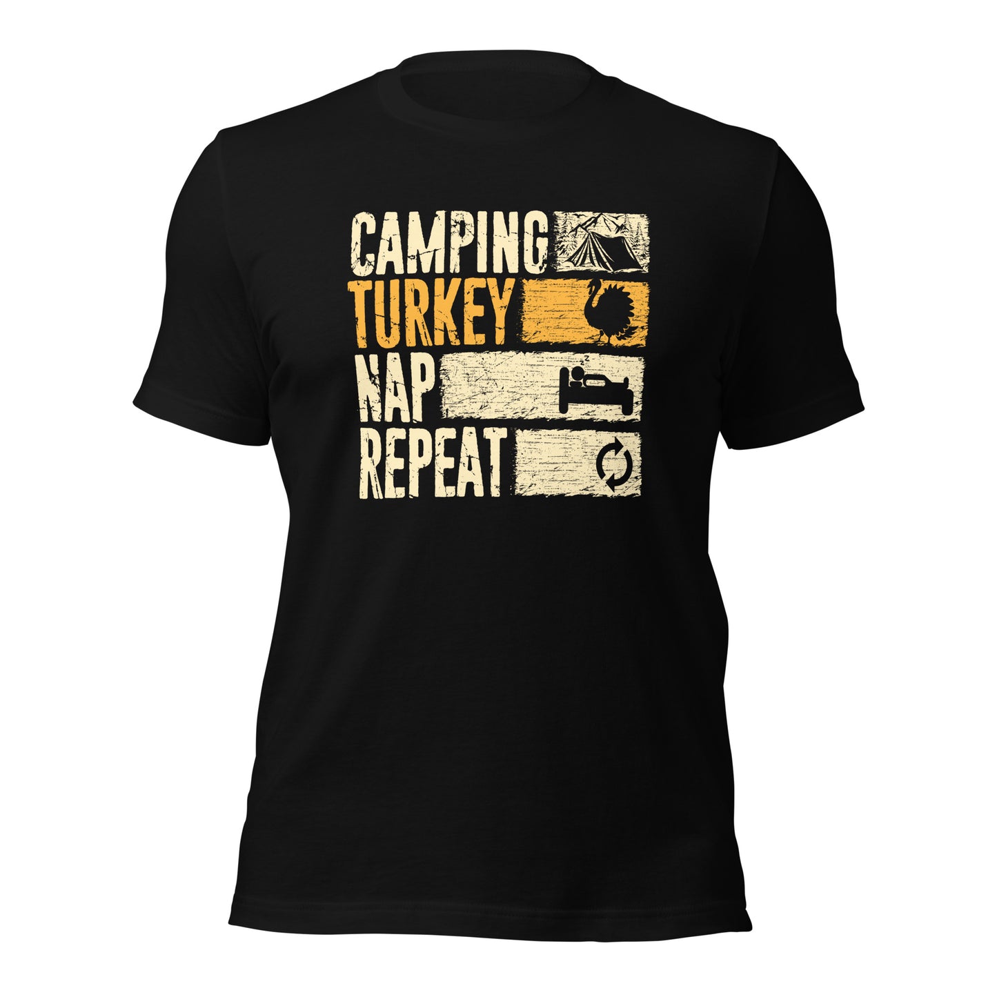 Camping Turkey Nap Repeat Funny Thanksgiving Unisex Dark Shirt