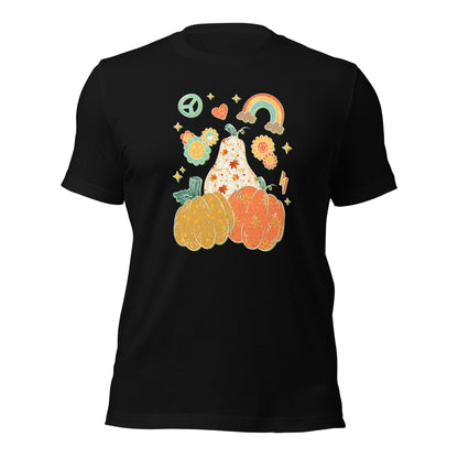 Retro Floral Pumpkin Rainbow Pumpkin Thanksgiving Unisex Dark Shirt