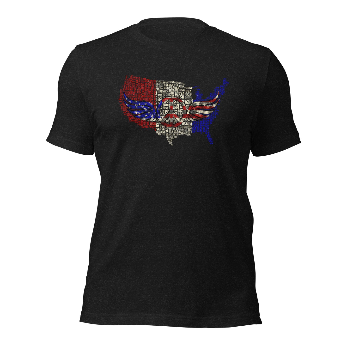 Distressed USA Map Retro Peace Symbol Unisex Dark Shirt