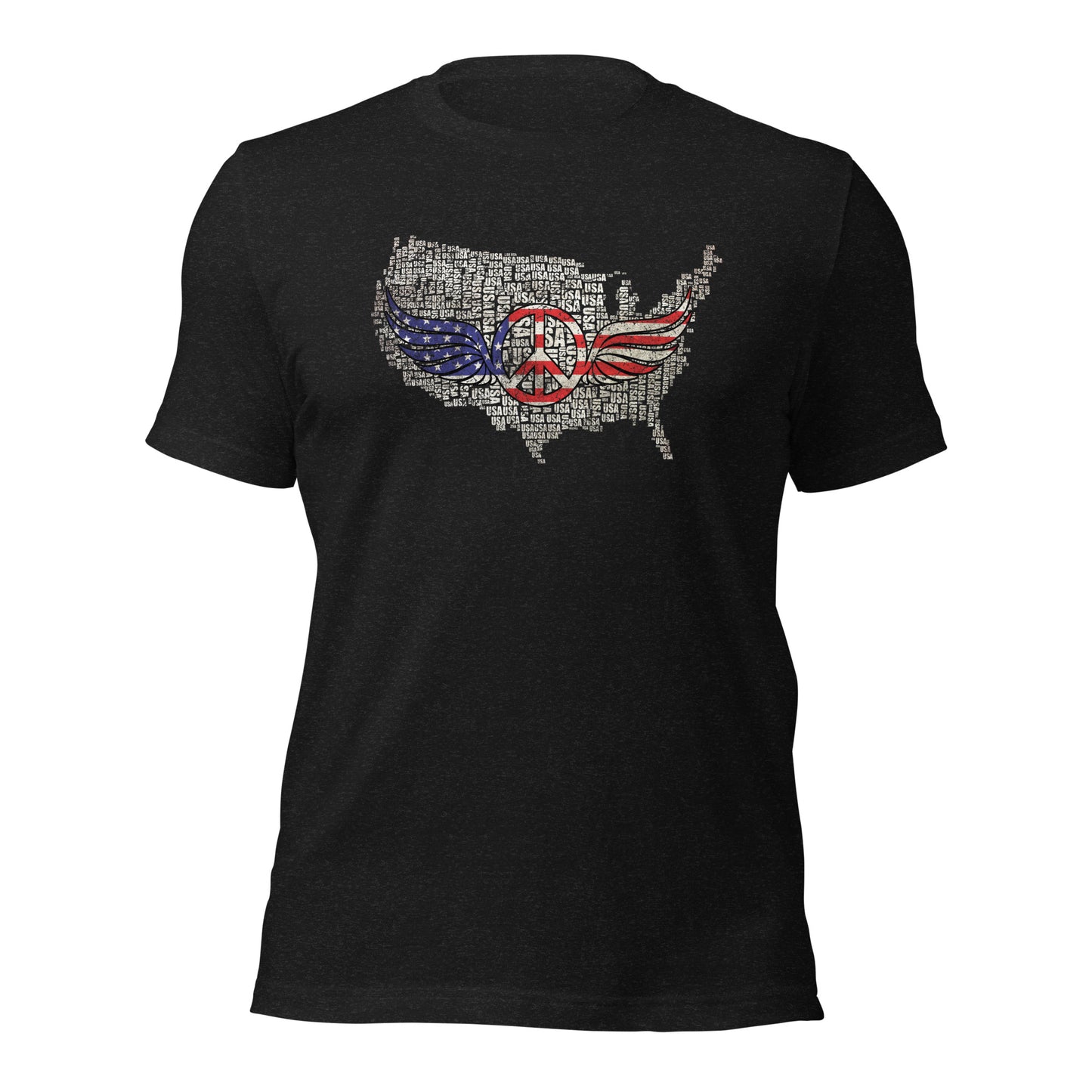 White USA Map with Peace Sign Wings For Army Wife Unisex Dark Tee