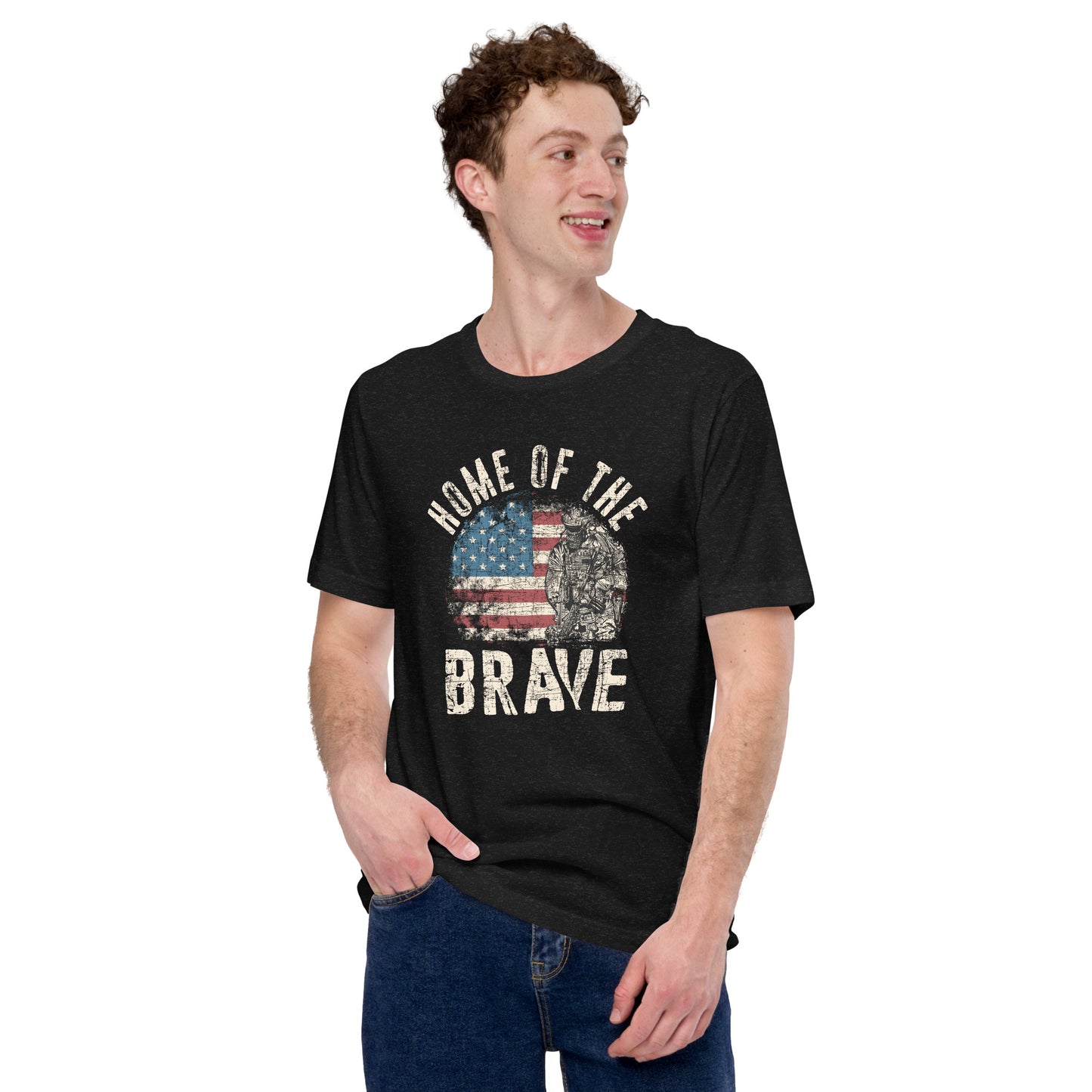 Vintage Military Patriot Home Of The Brave Unisex Dark Shirt