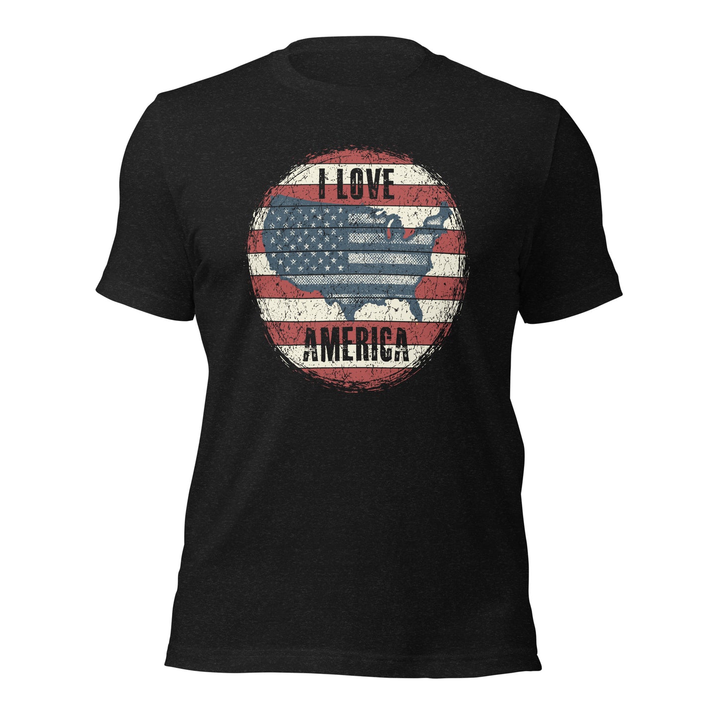 Retro Patriot I Love America USA Flag Map Unisex Dark Shirt