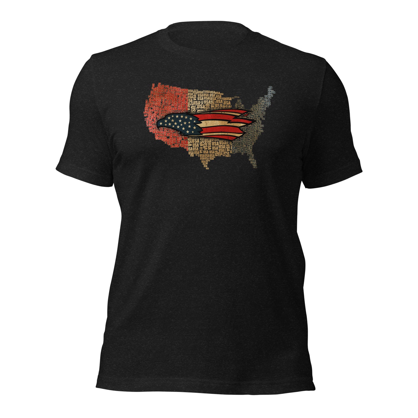 American Eagle Vintage Red Gold & Blue USA Map Unisex Dark T-Shirt