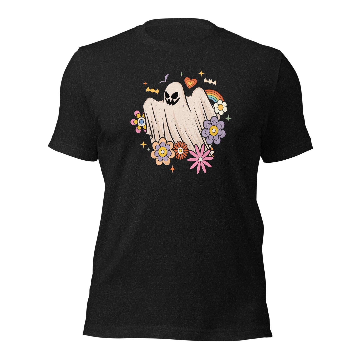 Retro FLoral Ghost Happy Halloween Trick Or Treat Unisex Dark Tee