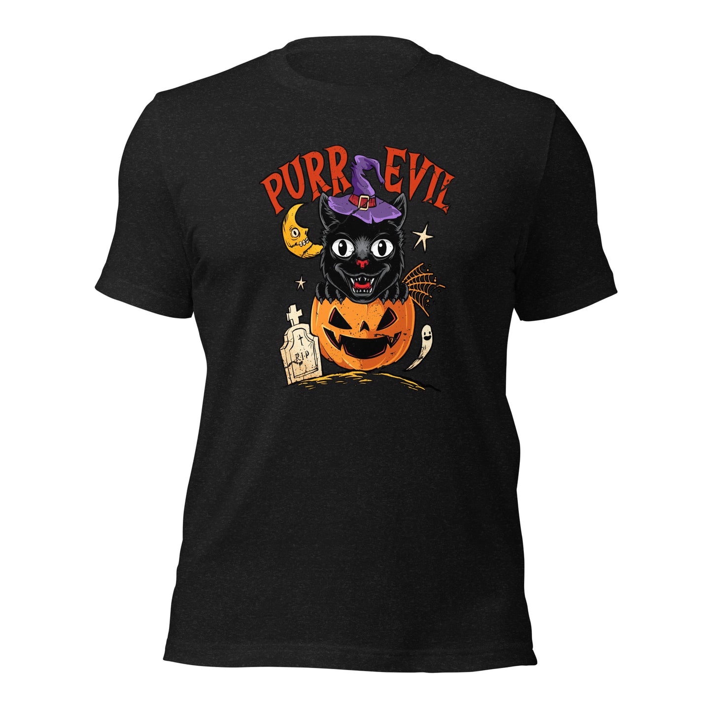 Purr Evil Black Cat Halloween Jack O Lantern Unisex Dark Shirt