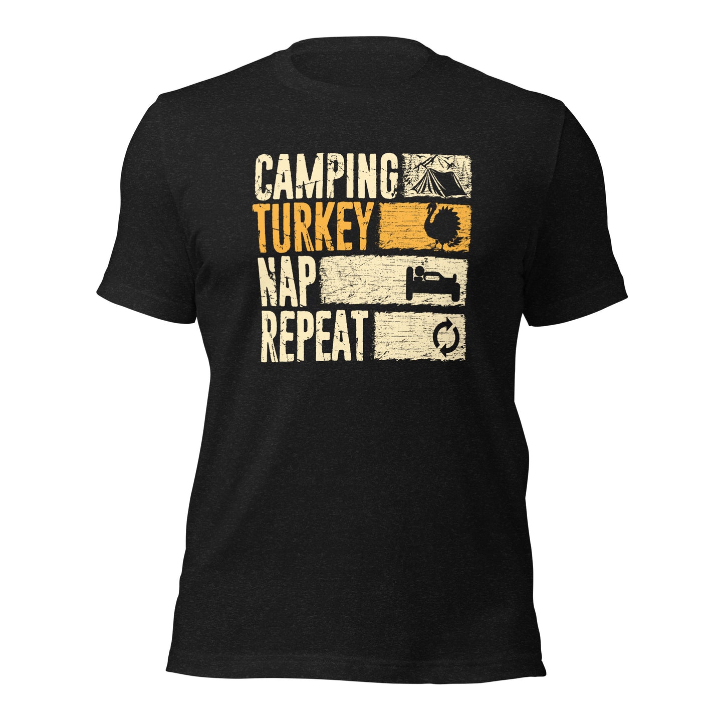 Camping Turkey Nap Repeat Funny Thanksgiving Unisex Dark Shirt