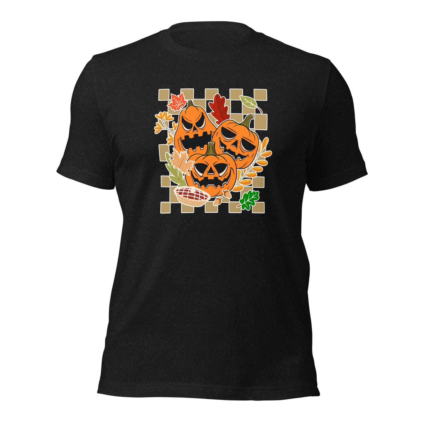 Pumpkin Face Autumn Fall Leaves Thanksgiving Unisex Dark Shirt