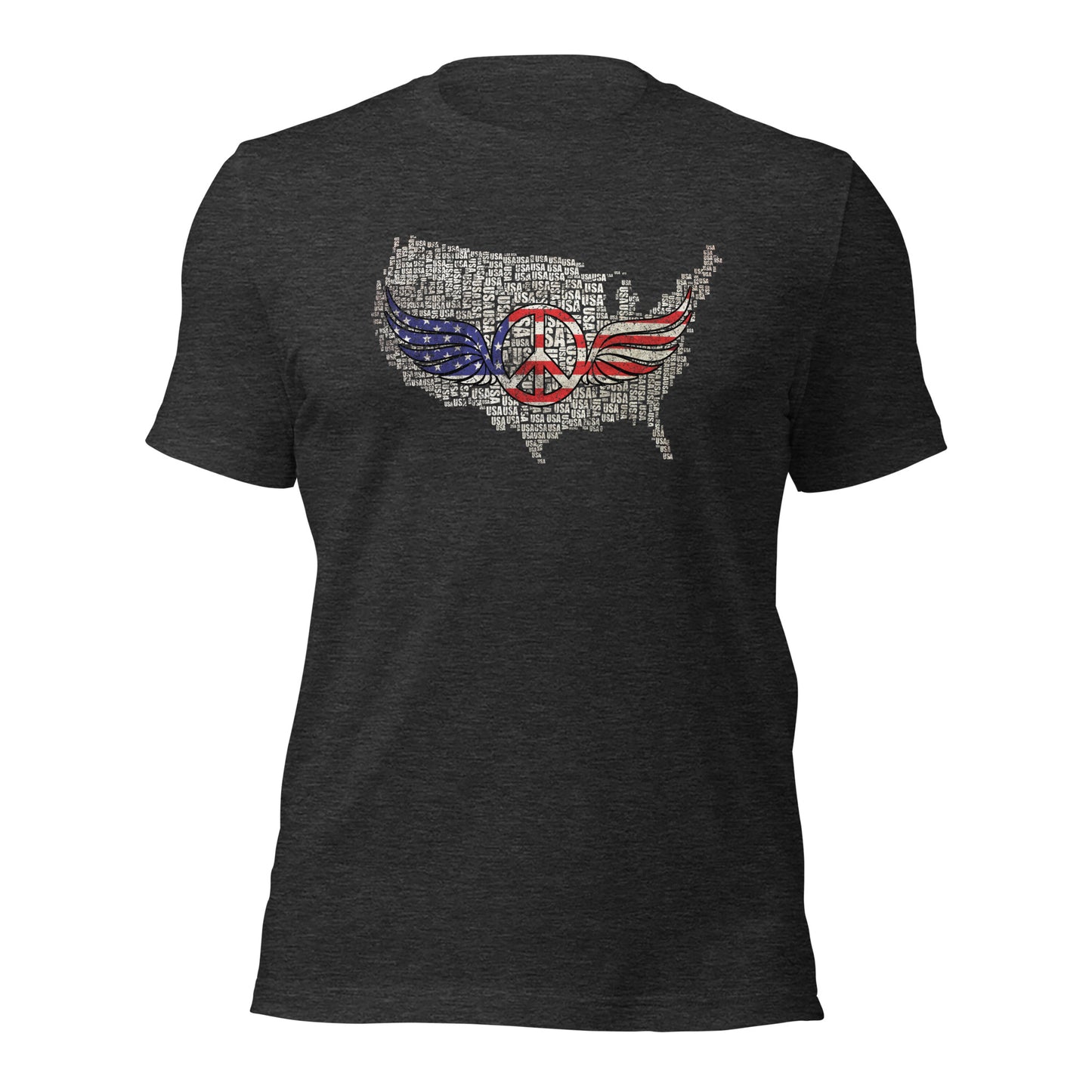 White USA Map with Peace Sign Wings For Army Wife Unisex Dark Tee