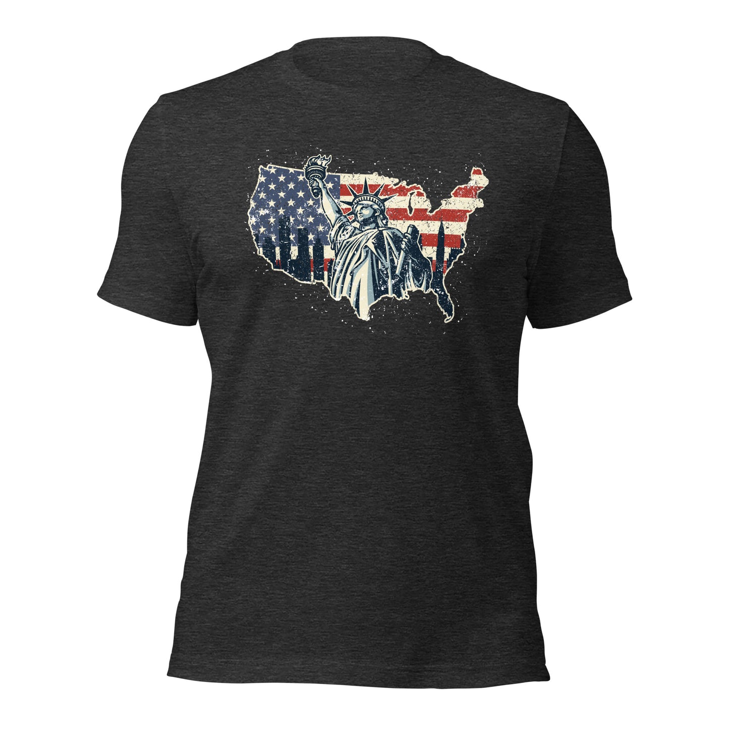 Distressed USA Flag Statue Of Liberty New York Men Women's Dark Shirt