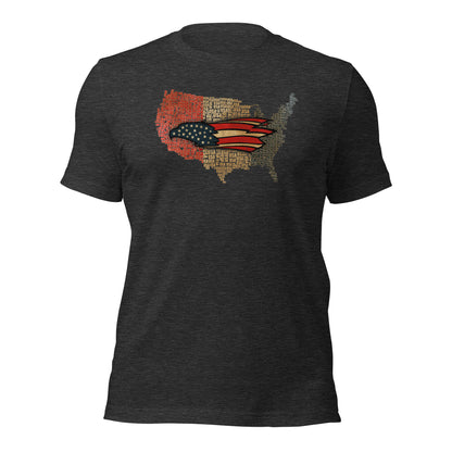 American Eagle Vintage Red Gold & Blue USA Map Unisex Dark T-Shirt