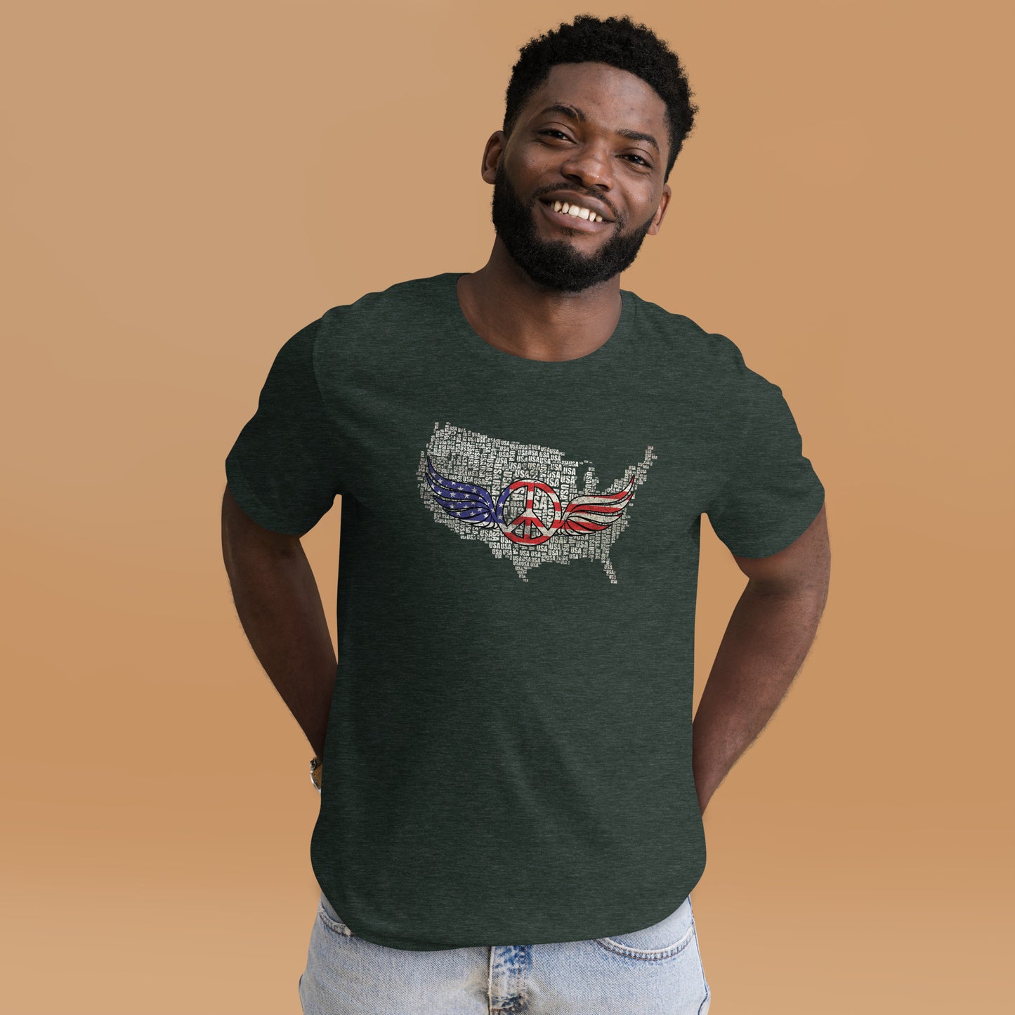 White USA Map with Peace Sign Wings For Army Wife Unisex Dark Tee