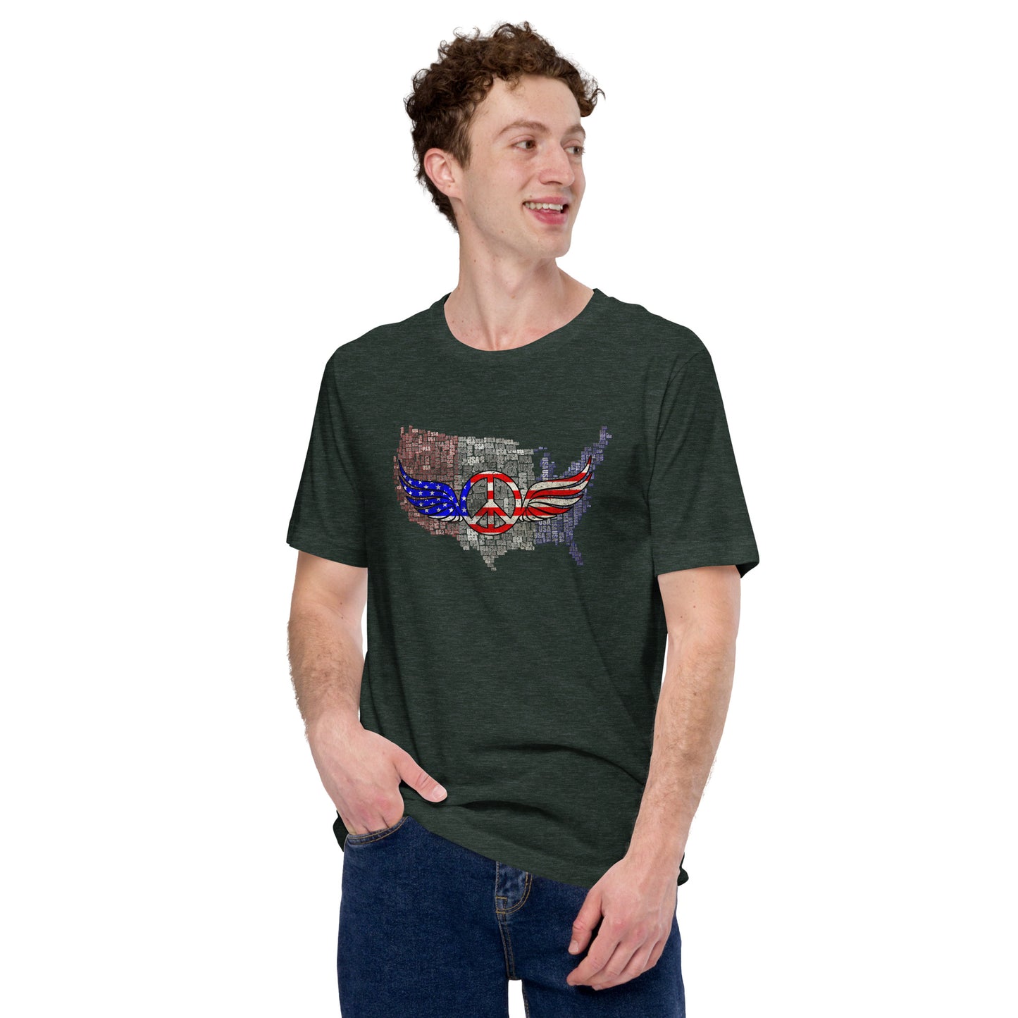 Vintage Style USA Map Peace Sign Wings Unisex Dark T-shirt