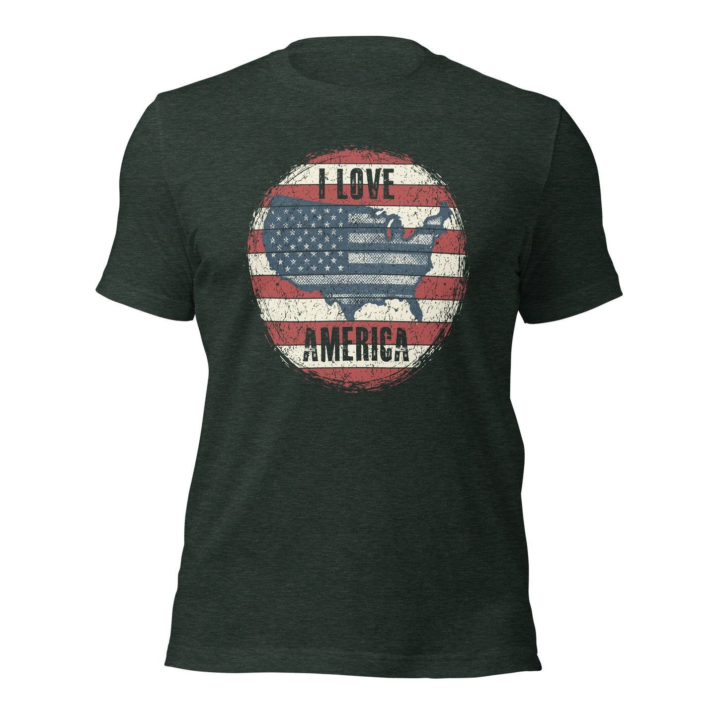 Retro Patriot I Love America USA Flag Map Unisex Dark Shirt