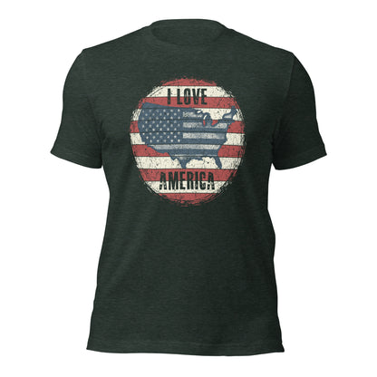 Retro Patriot I Love America USA Flag Map Unisex Dark Shirt