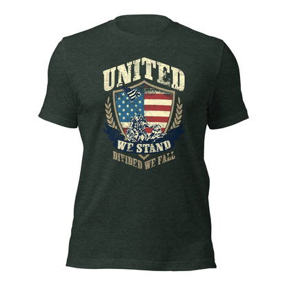 USA Flag Shield United We Stand Divided We Fall Unisex Dark Shirt