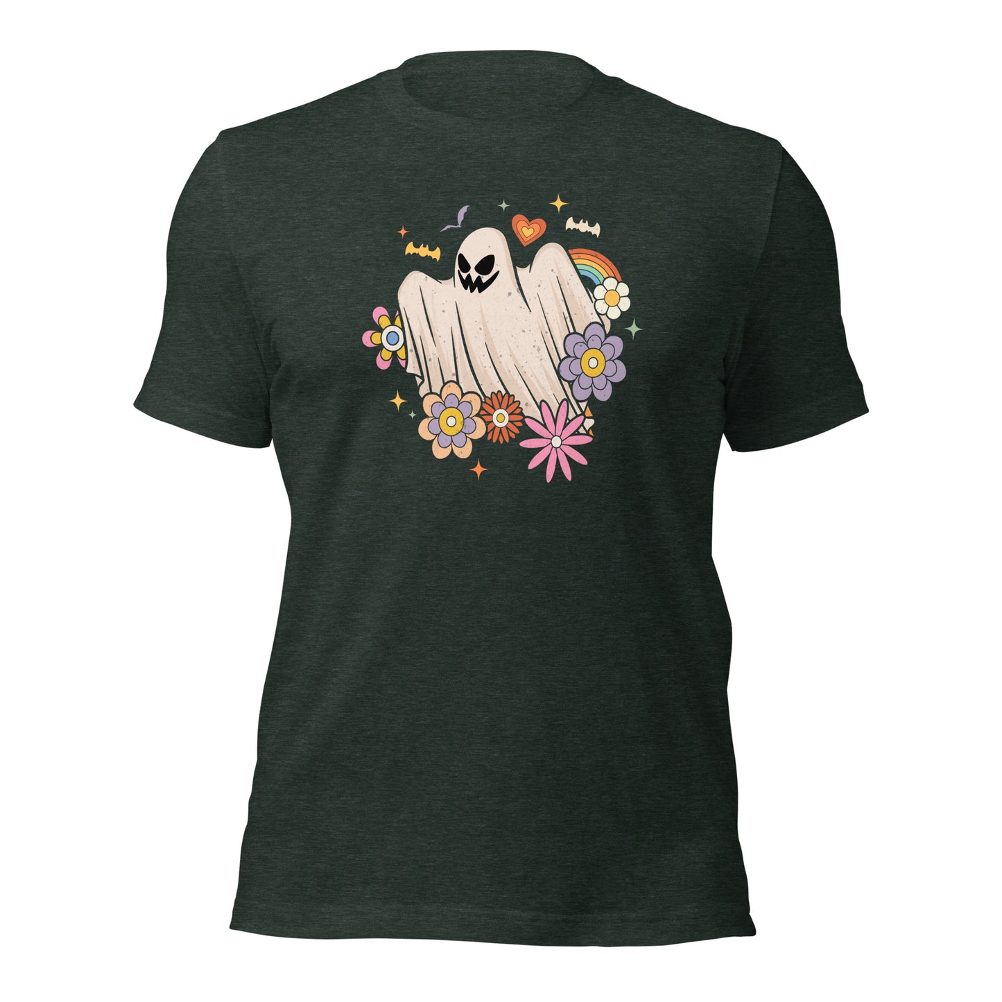 Retro FLoral Ghost Happy Halloween Trick Or Treat Unisex Dark Tee