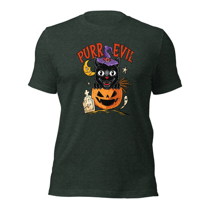 Purr Evil Black Cat Halloween Jack O Lantern Unisex Dark Shirt