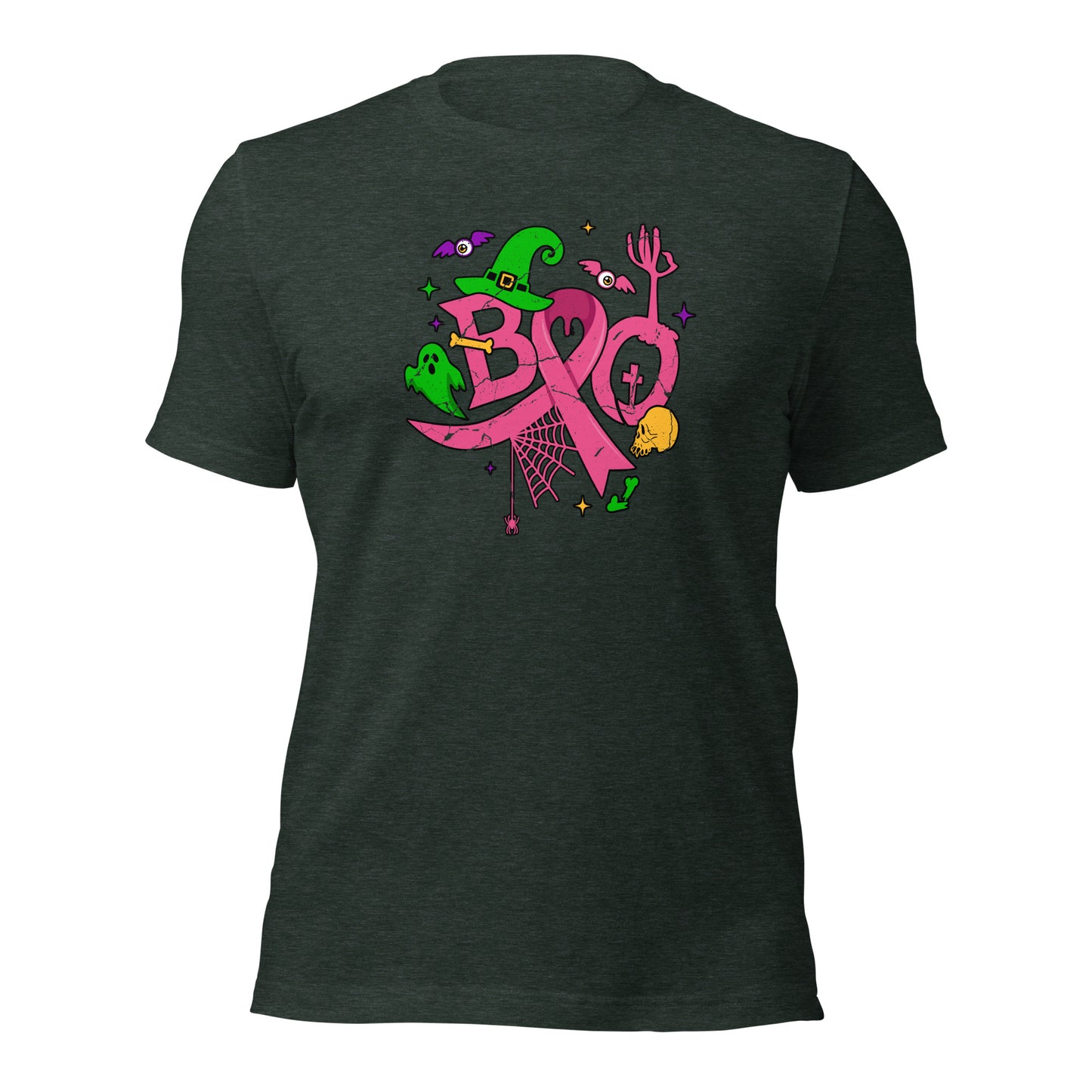 Halloween Breast Cancer Awareness Pink Ribbon Boo Unisex Dark Shirt