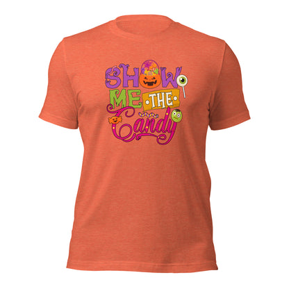 Trick or Treat Show Me The Candy Pumpking Candy Jar Unisex Light Shirt