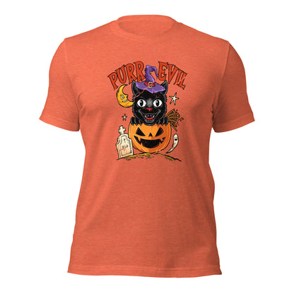 Purr Evil Black Cat Halloween Jack O Lantern Unisex Light Shirt