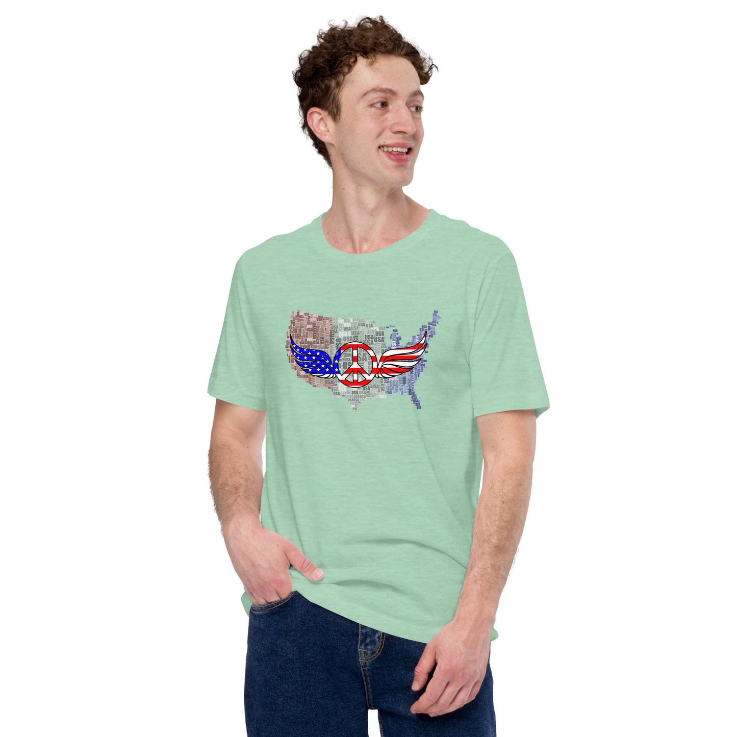 Patriotic T-Shirt USA Flag Peace With Wings Symbol Unisex Light Tee