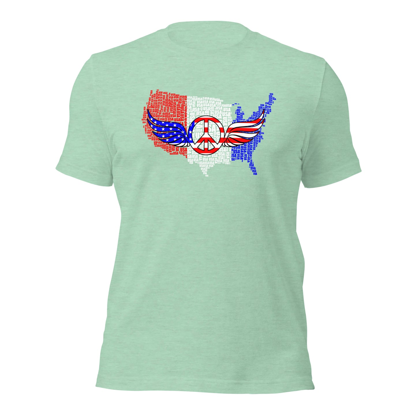 USA Map Red White Blue Patriotic Peace Sign Symbol Unisex Light Shirt