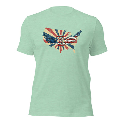 Retro American Flag Peace Sign Wings Map Unisex Light Shirt