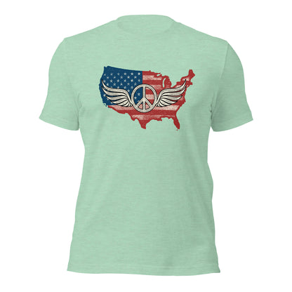 America Patriotic Peace Sign Symbol USA Flag Unisex Light  t-shirt