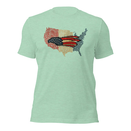 American Eagle Vintage Red Gold & Blue USA Map Unisex Light T-shirt