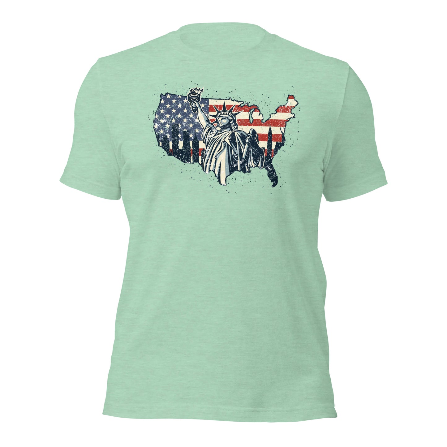 Distressed USA Flag Statue Of Liberty New York Men Women's Light Shirt