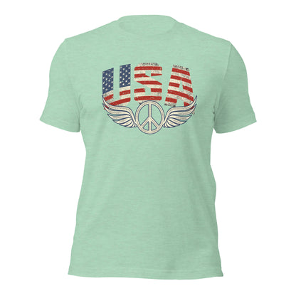 USA Flag Peace Sign Symbol Veteran Vintage Patriotic Unisex Light Shirt