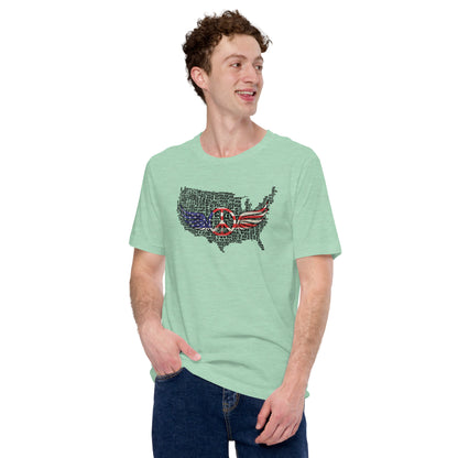 Vintage Style USA Map Peace Sign Wings Unisex Light t-shirt