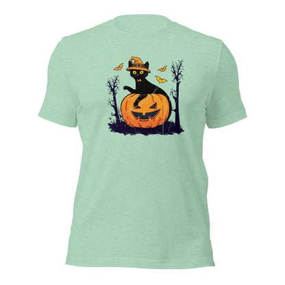 Black Cat Pumpkin Halloween Jack o Lantern Unisex Light Shirt