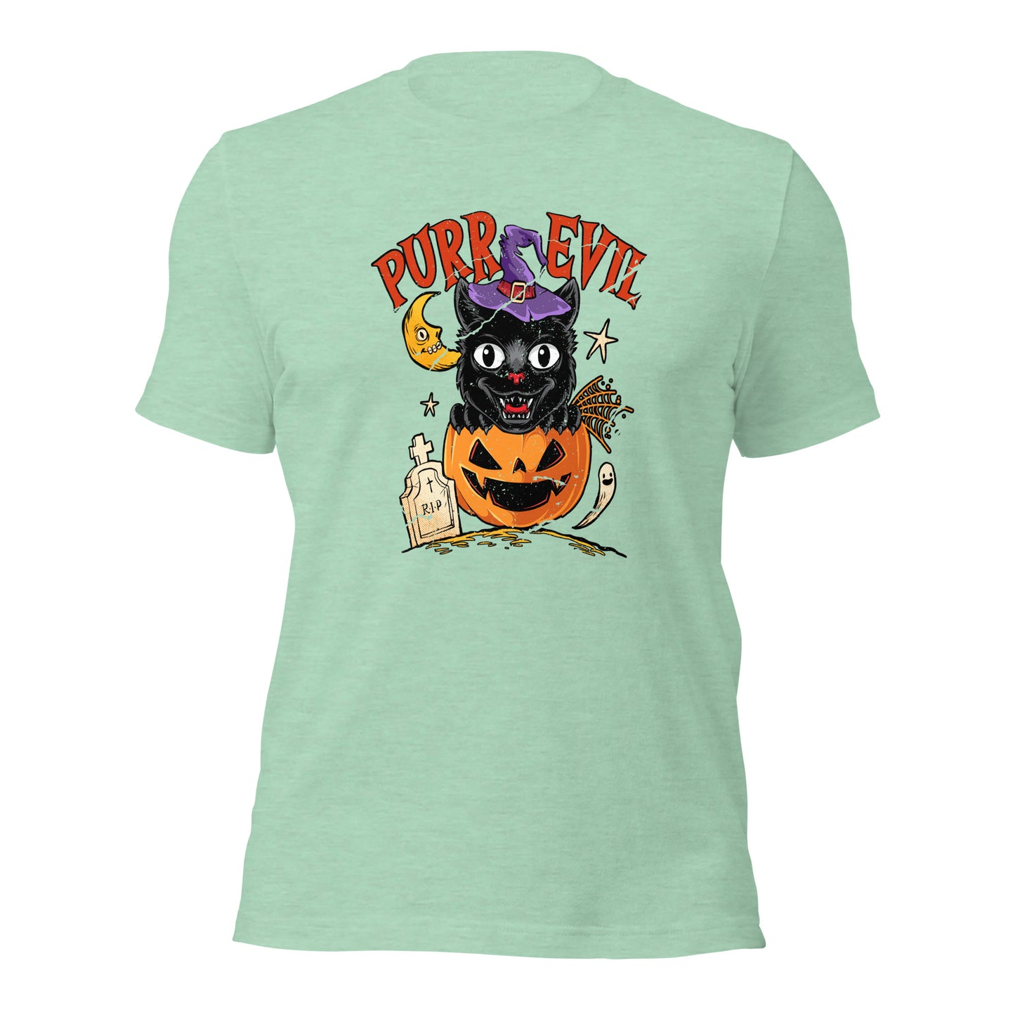 Purr Evil Black Cat Halloween Jack O Lantern Unisex Light Shirt