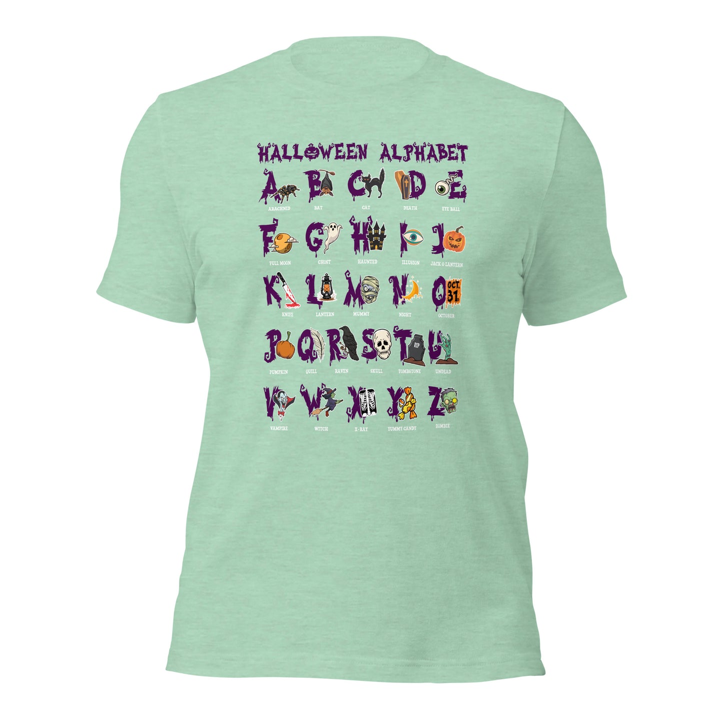 Halloween Alphabet Spooky Teacher Graphic Unisex Light Shirt