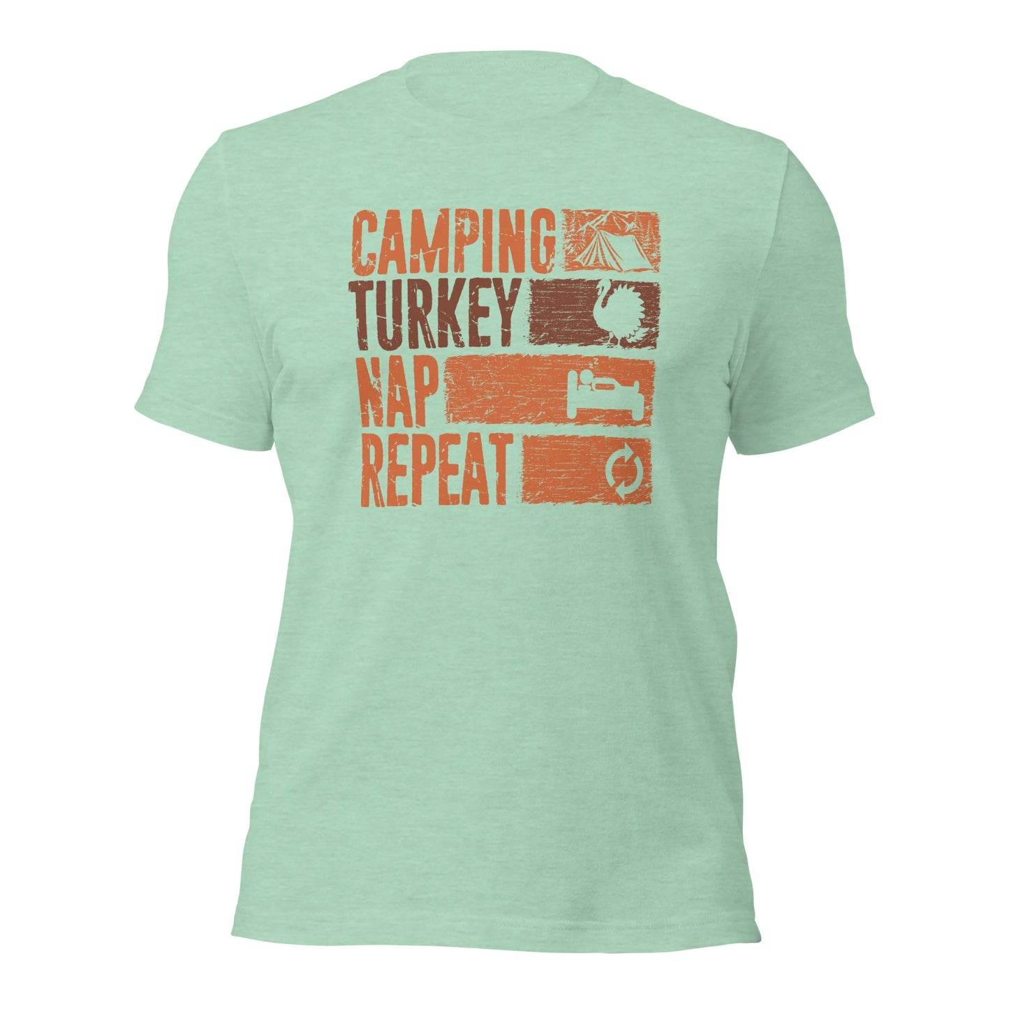 Camping Turkey Nap Repeat Funny Thanksgiving Unisex Light Shirt