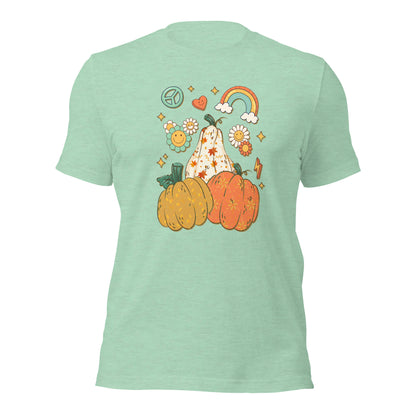 Retro Floral Pumpkin Rainbow Pumpkin Thanksgiving Unisex Light Shirt