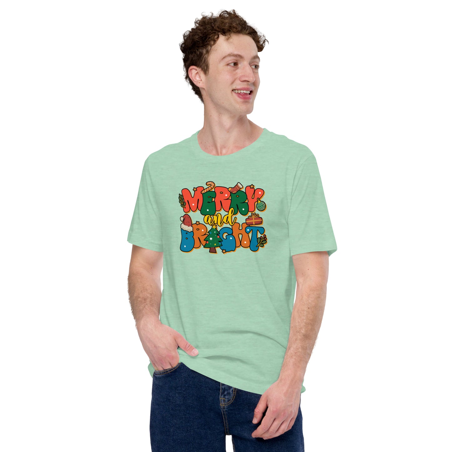 Merry and Bright Joyful Merry Christmas Unisex Light Shirt