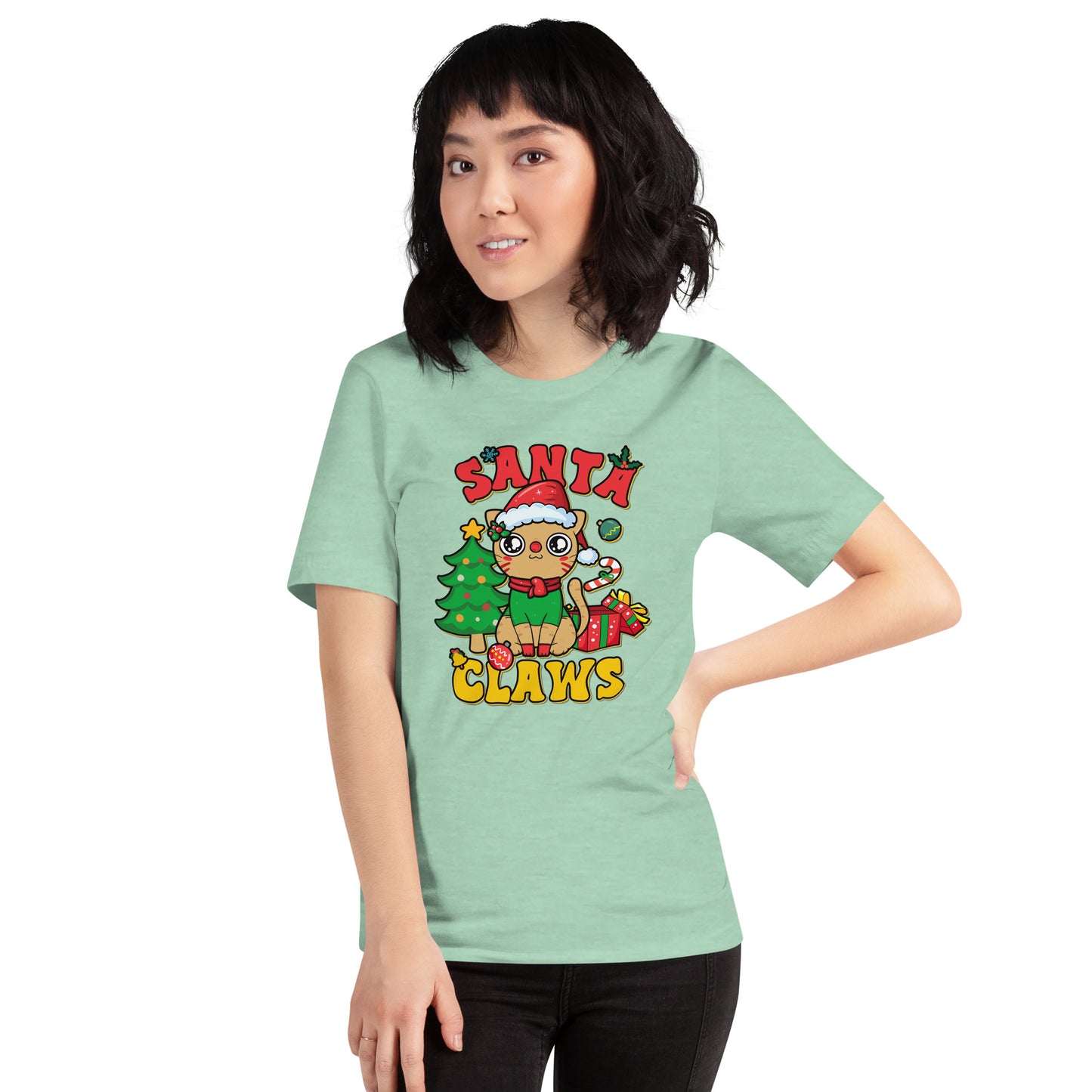 Santa Claws Santa Hat Cat Christmas Unisex Light tee