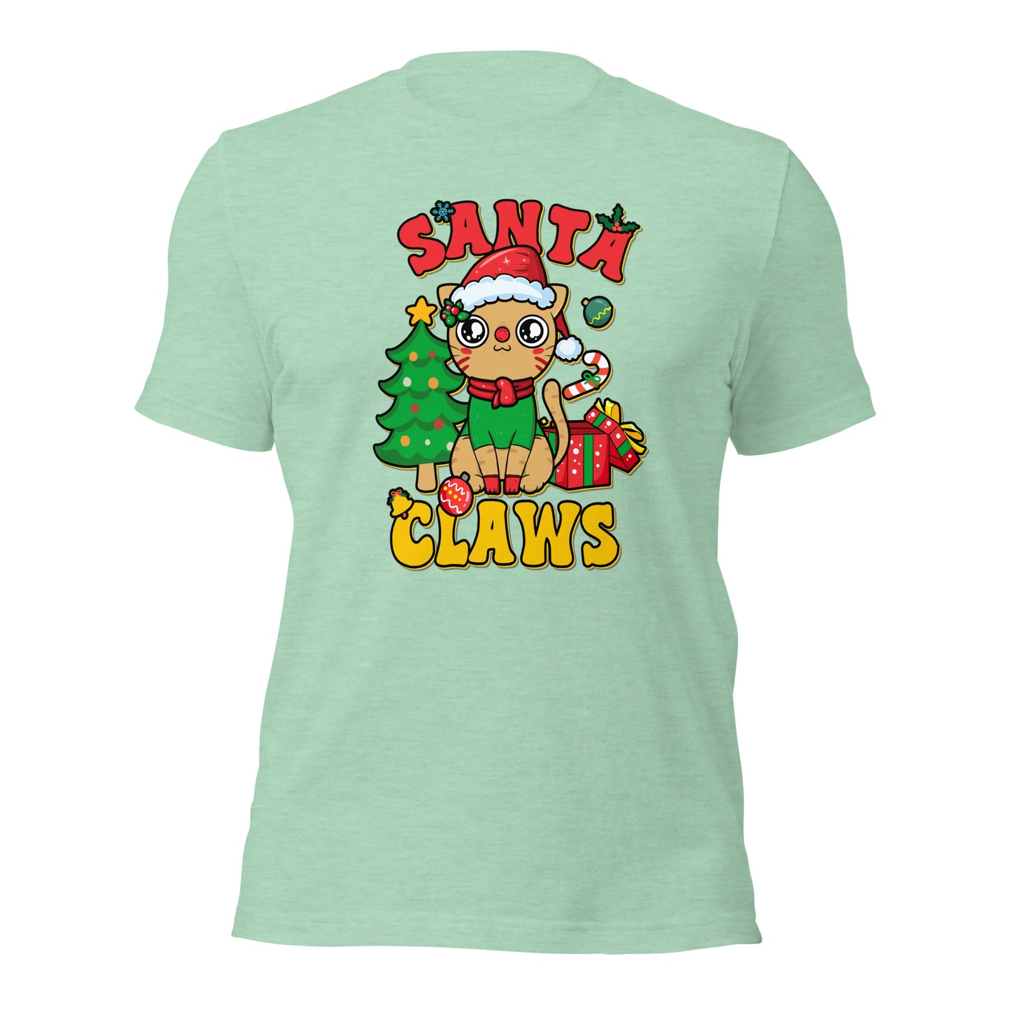 Santa Claws Santa Hat Cat Christmas Unisex Light tee