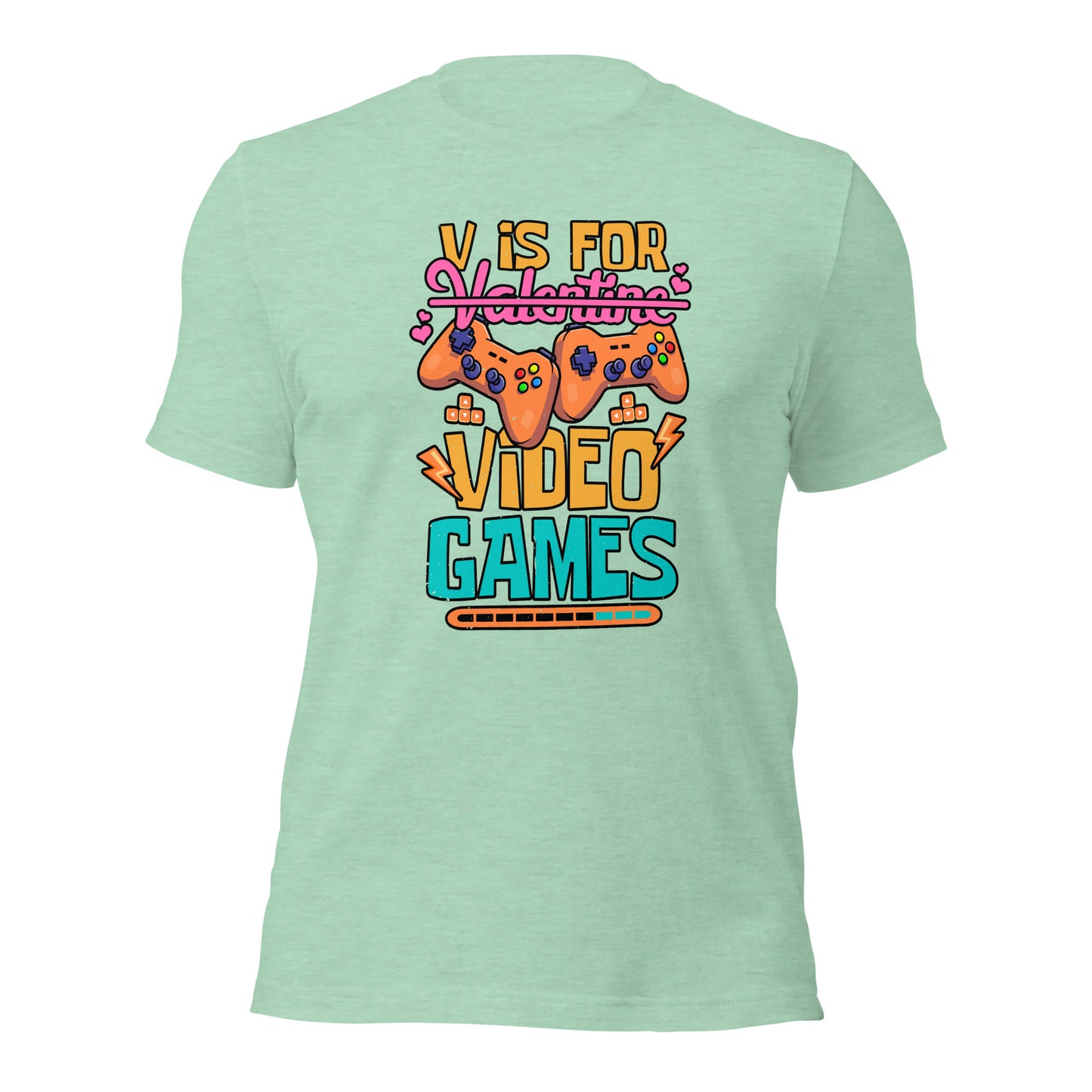 V is For Video Games Gamer Valentines Day Unisex Light Shirt