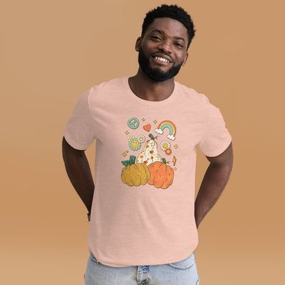 Retro Floral Pumpkin Rainbow Pumpkin Thanksgiving Unisex Light Shirt