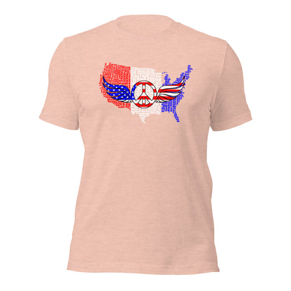 USA Map Red White Blue Patriotic Peace Sign Symbol Unisex Light Shirt