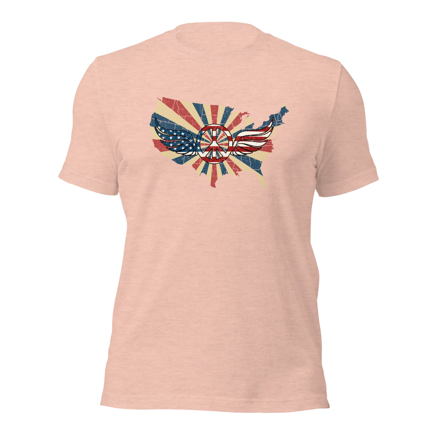 Retro American Flag Peace Sign Wings Map Unisex Light Shirt