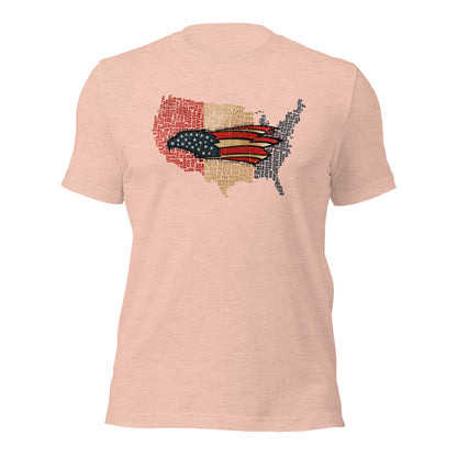 American Eagle Vintage Red Gold & Blue USA Map Unisex Light T-shirt