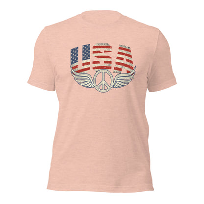 USA Flag Peace Sign Symbol Veteran Vintage Patriotic Unisex Light Shirt