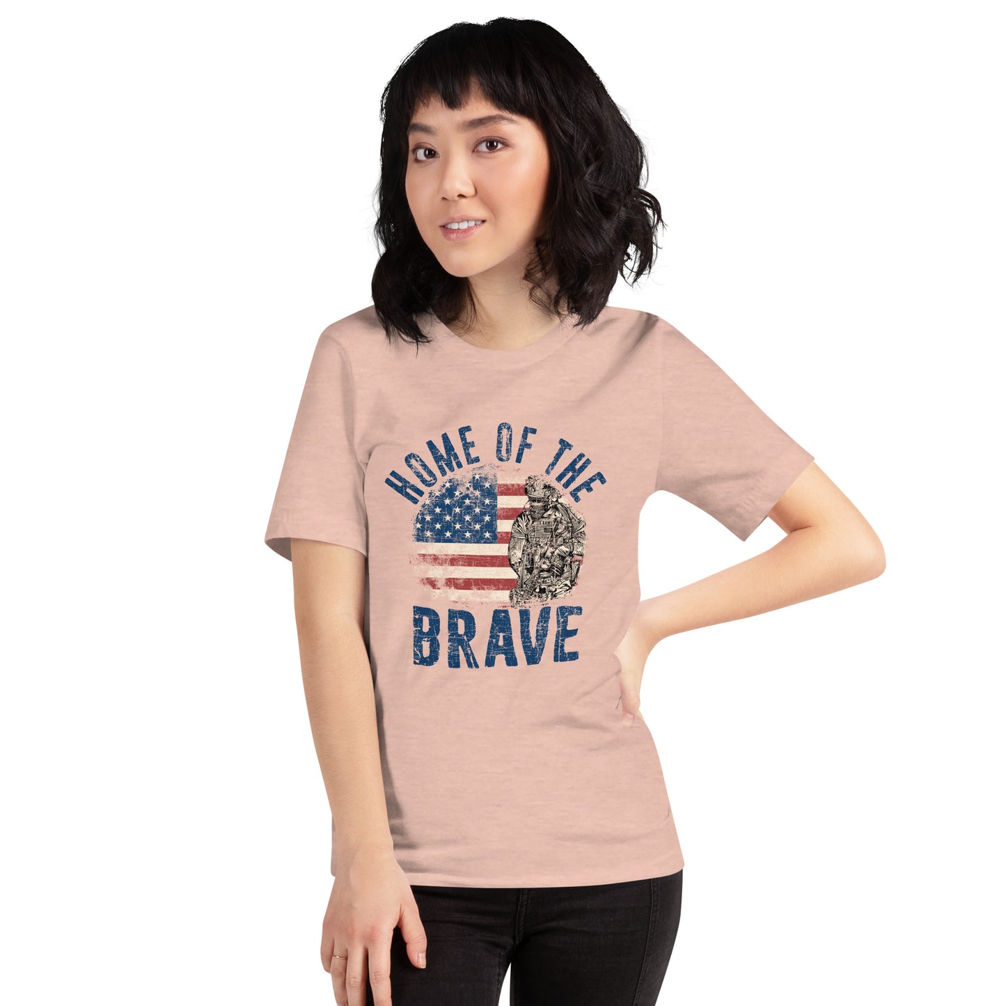 Vintage Military Patriot Home Of The Brave Unisex Light Shirt