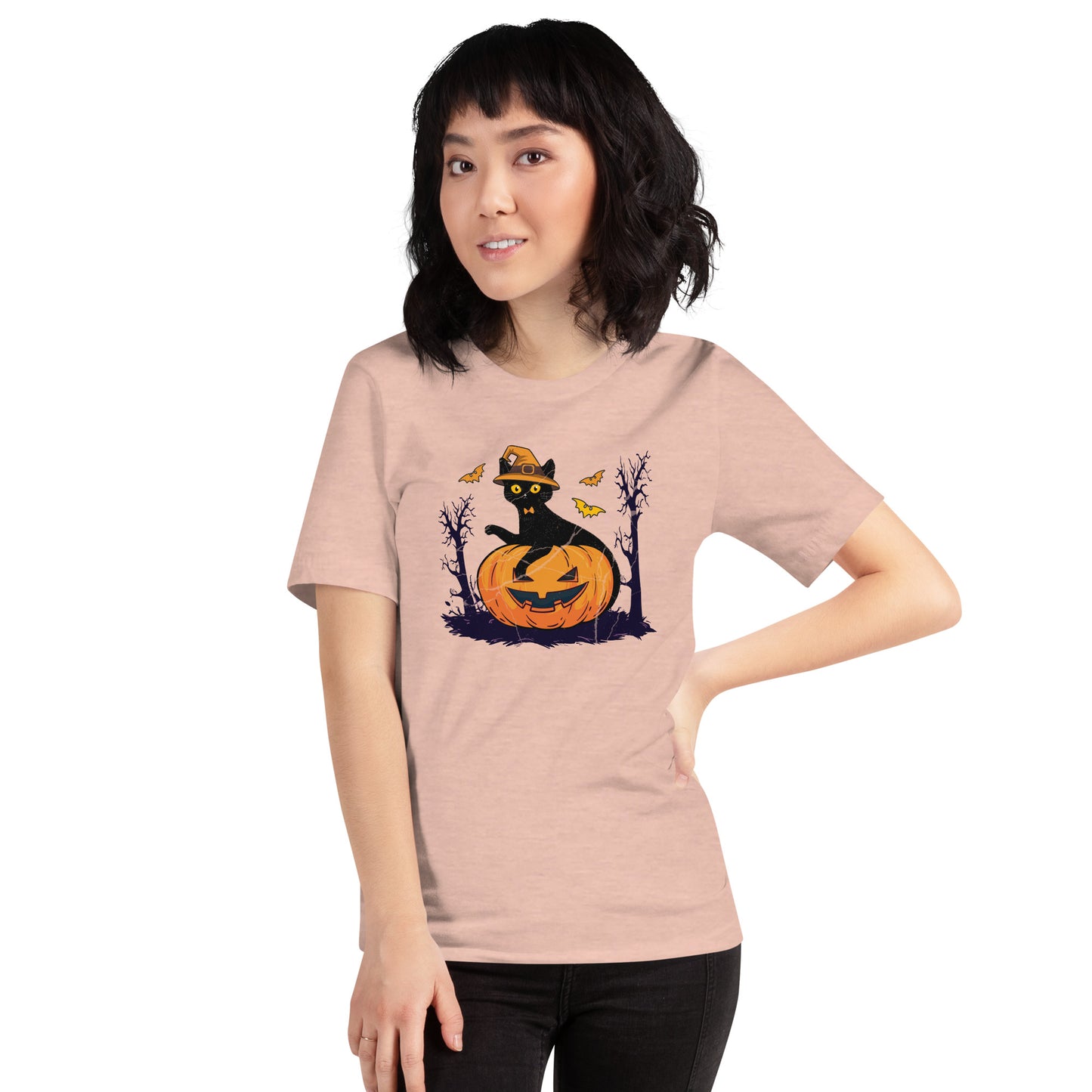 Black Cat Pumpkin Halloween Jack o Lantern Unisex Light Shirt