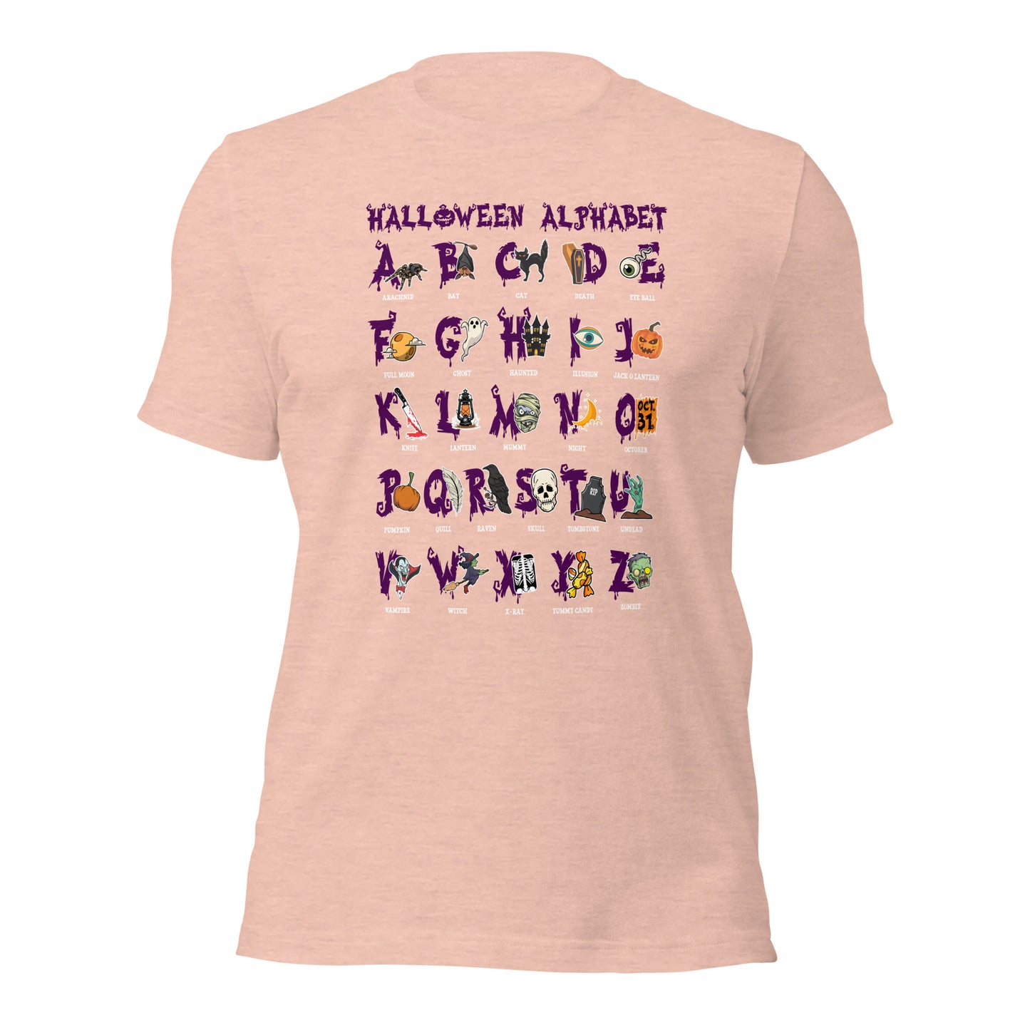 Halloween Alphabet Spooky Teacher Graphic Unisex Light Shirt